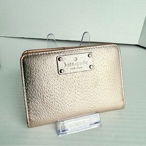Kate Spade New York Rose Gold Metallic Leather Bifold Wallet